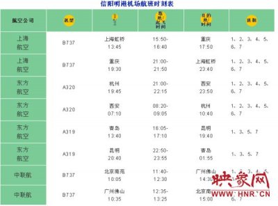 ​信阳明港机场预计10月28日正式通航首批时刻表出炉