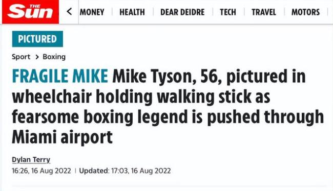 病入膏肓?56岁泰森无法行走 坐轮椅出行极度虚弱